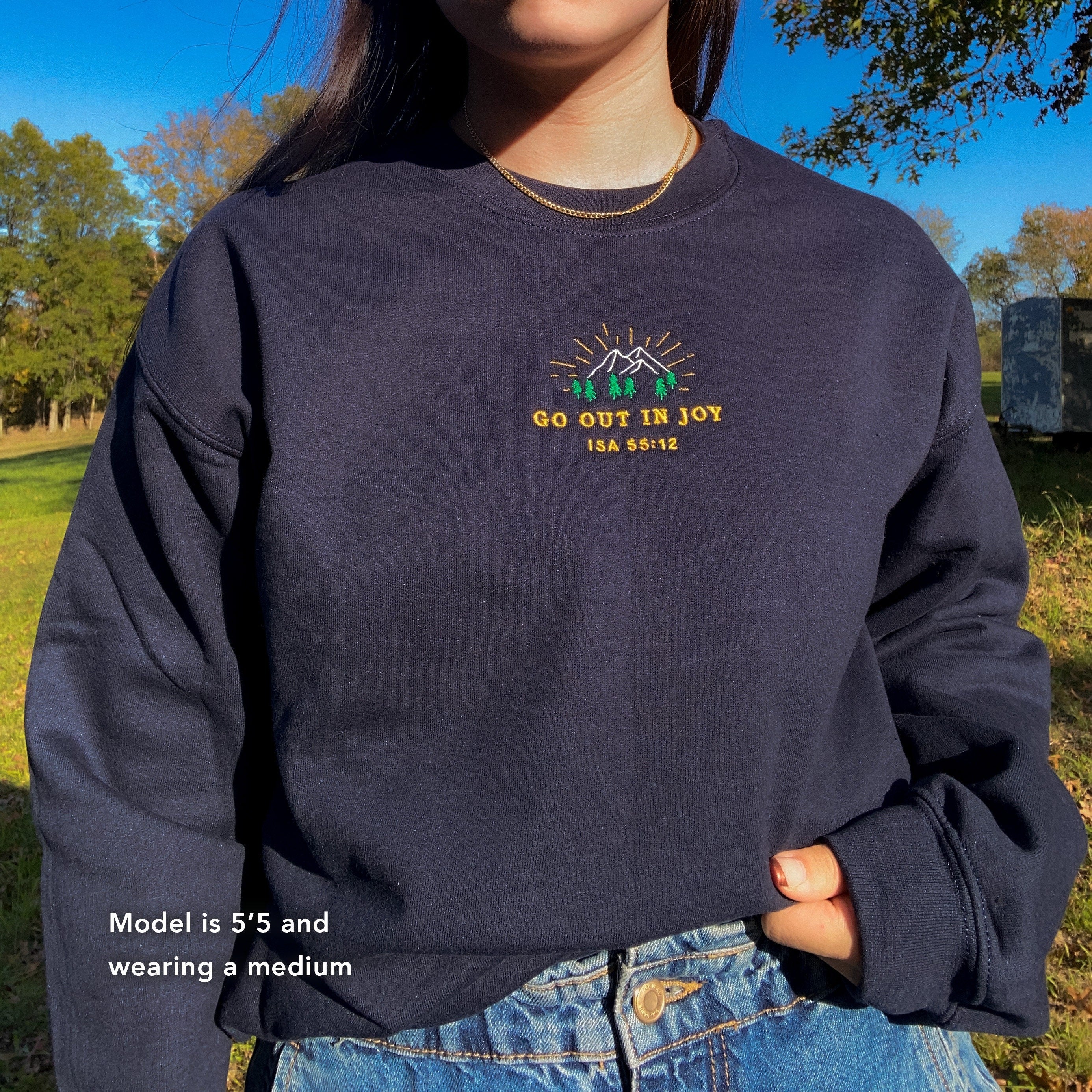 Embroidered 'Go Out in Joy' Vintage Christian Sweatshirt, Nature Crewneck, Worship Pullover